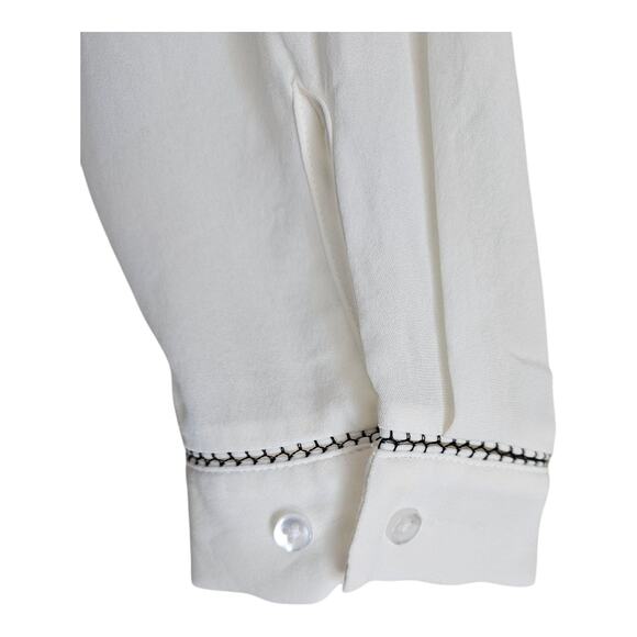 ELIE TAHARI Women's M Piper Silk Blouse Cream Button Up Pleated Embroidered 38" - Picture 6 of 8